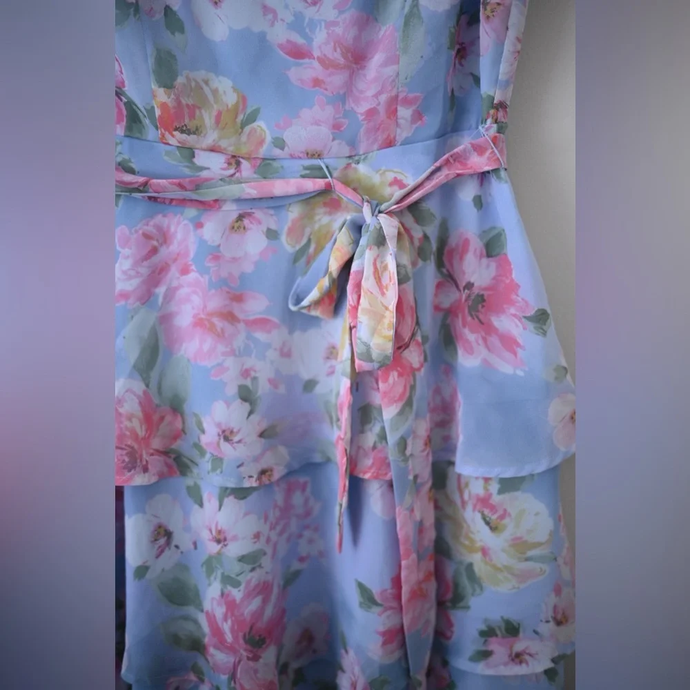 Womens Sz 6 Floral Tiered Midi-Dress - Chetta B - NWOT Pastel Easter - Picture 7 of 11